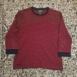 Lauren Ralph Lauren 100% Cotton Striped Long Sleeve Knit Top Red Navy Womens M